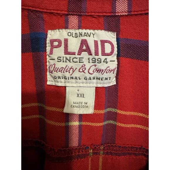 Vintage Old Navy Y2K Retro Grunge Boho Plaid Flannel Red Button Up Pockets XXL - Picture 3 of 7